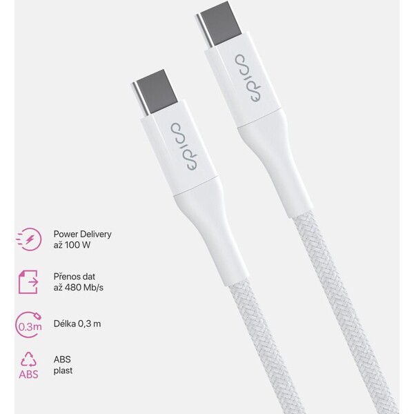 iWant by Epico opletený PD kabel 0,3m USB-C/USB-C bílý - Kabely a redukce - Obrázek d_84f5858de5094209bbc86ab5fbd226e2
