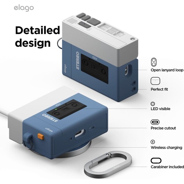 ELAGO Cassette Player pouzdro AirPods Pro 3 tmavě modré - Pouzdra - Obrázek d_985a762c5e6340a88a6d5f3423011952