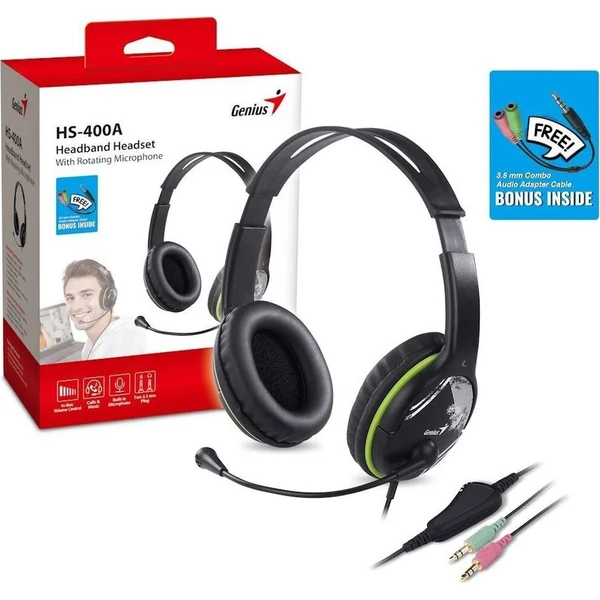 Genius HS-400A drátová náhlavní sluchátka + redukce na Single Jack černá - Sluchátka - Obrázek d_a20ea33881274a0c8287b431569f9430