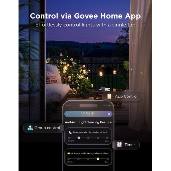 Govee RGBICW Smart solární zahradní řetěž z 8 žárovek - Chytrá osvětlení - Obrázek d_a89ba467484d4898bfd78fcf39fcb105