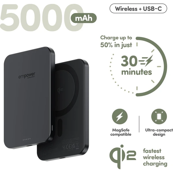 PanzerGlass® empower bezdrátová Qi2 powerbanka 5000 mAh, MagSafe, černá - Powerbanky - Obrázek d_ad6027effe4040f98890636ec5b9079c