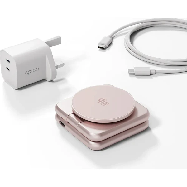 Epico UltraBase Qi2 MagSafe 25W 3v1 Fold kovový Mag+ bezdrátový nabíjecí stojánek růžový - Nabíječky - Obrázek d_addd44c8a02c47858146d3e78bba3c6e