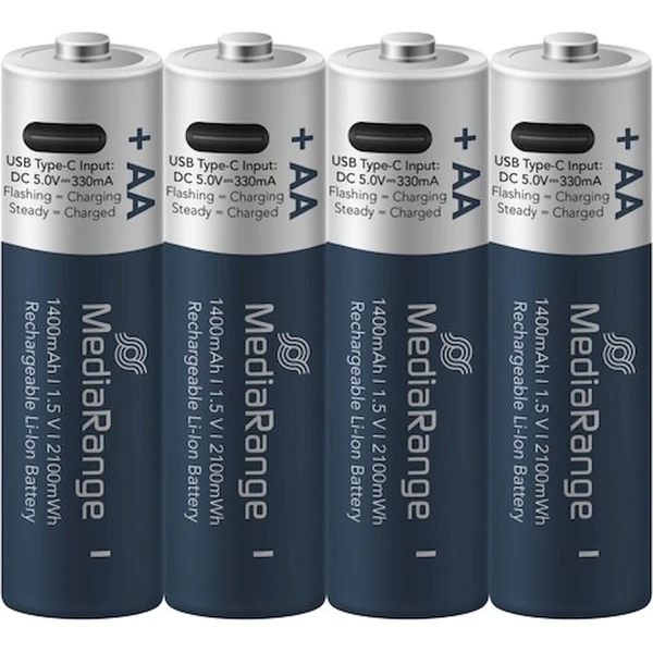 MediaRange nabíjecí USB-C Li-Ion baterie Mignon AA 1,5V 1400 mAh 4ks - Baterie - Obrázek d_b17d923fe6034310bc6ba30f999fbdb1
