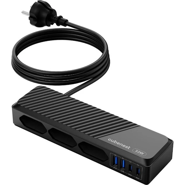 Cubenest PowerStrip SlimLine prodlužovací kabel (2xUSB-A, 2xUSB-C) 33W černý - Nabíječky - Obrázek d_c28c1c9f31cf485d8cf8b1802380c1b0