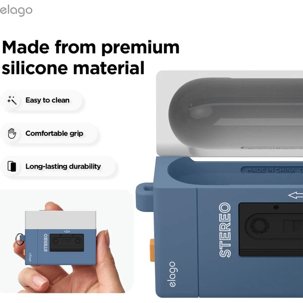 ELAGO Cassette Player pouzdro AirPods Pro 3 tmavě modré - Pouzdra - Obrázek d_d307662922724ed68ffbcad69cec2416