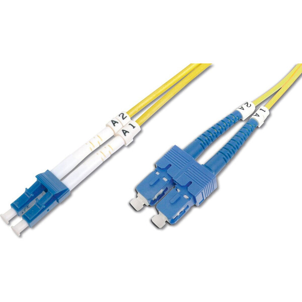 DIGITUS LC/SC optický patch kabel OS2 Duplex 2m žlutý
