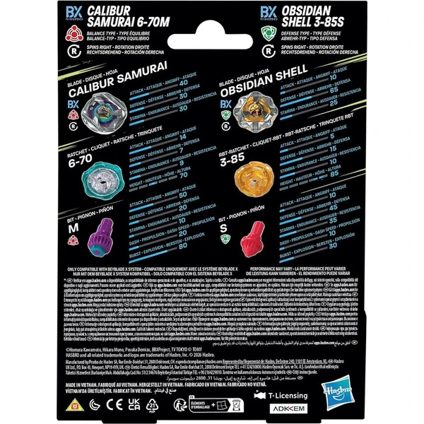 Beyblade X Calibur Samurai 6-70M BX & Obsidian Shell 3-85S BX Dual Pack Set - Hračky - Obrázek d_daf2ec46328241c68f1499edf73e7d0e