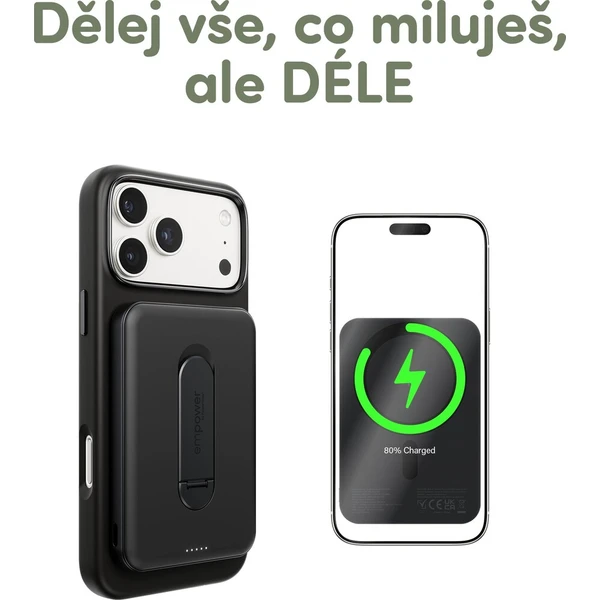 PanzerGlass® empower bezdrátová Qi2 powerbanka 5000 mAh, MagSafe, otočný stojánek, černá - Powerbanky - Obrázek d_dc55da463d814611bbb36d1bdce875d1