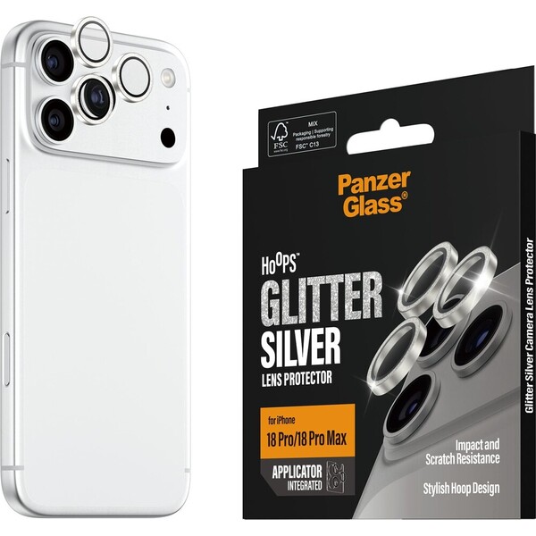 PanzerGlass Hoops ochranné kroužky Apple iPhone 18 Pro/Pro Max třpytivě stříbrné