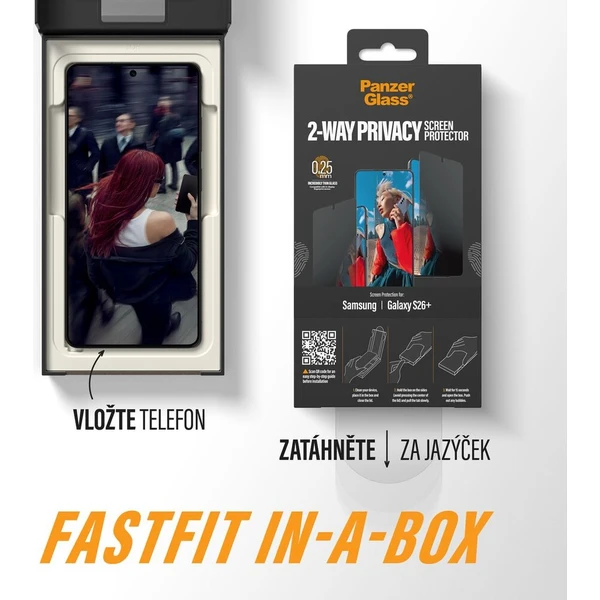 PanzerGlass® Privacy sklo s bezprašným aplikačním boxem Samsung Galaxy S26+ - Ochranné folie a skla - Obrázek d_e583dfec8d9046528198b4db1f081efc