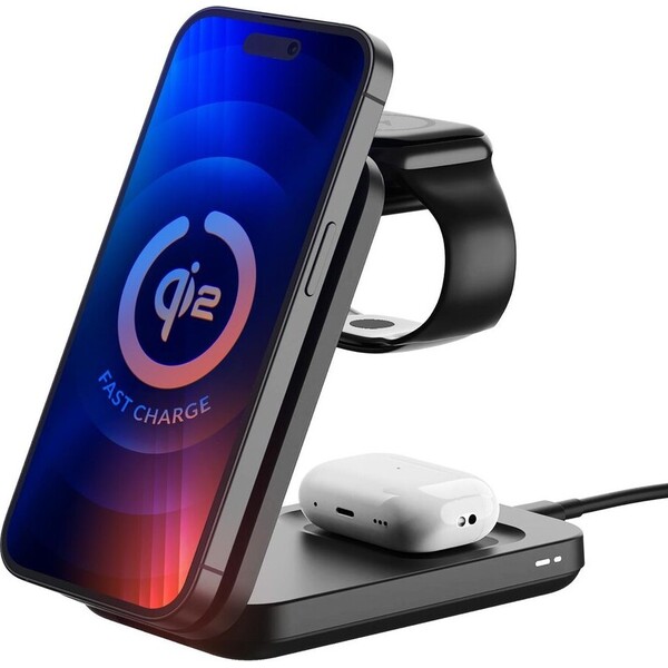 3mk MagRocket 3v1 bezdrátová nabíječka Qi2, 15W černá