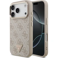 Guess PU Leather 4G Strass Triangle Logo Gold Frame MagSafe kryt iPhone 18 Pro růžový - Pouzdra