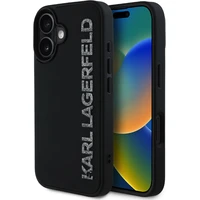 Karl Lagerfeld 3D Rubber Glitter Logo kryt iPhone 16 černý - Pouzdra