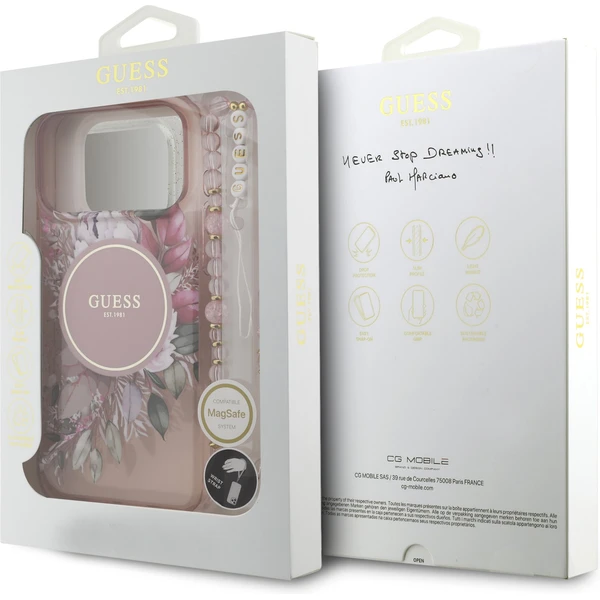 Guess IML Flowers Strap MagSafe kryt iPhone 17 Pro Max růžový - Pouzdra - Obrázek db333d54a9f34eee92de116263d200d2