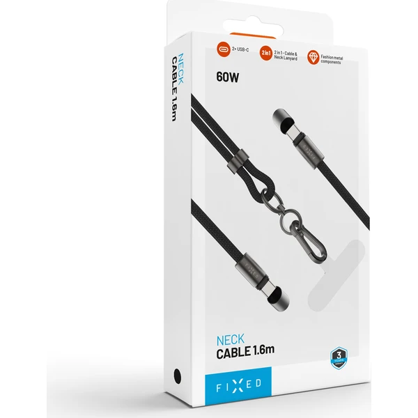 FIXED Neck Cable opletený kabel s USB-C/USB-C, 1.6m, PD 60W, 480Mbps černý - Kabely a redukce - Obrázek dc0b2950284a46eeb367fdcec5fc7e9f