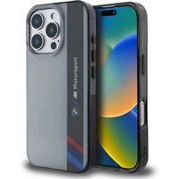 BMW IML Motorsport Vertical Stripe kryt pro iPhone 16 Pro šedý - Pouzdra