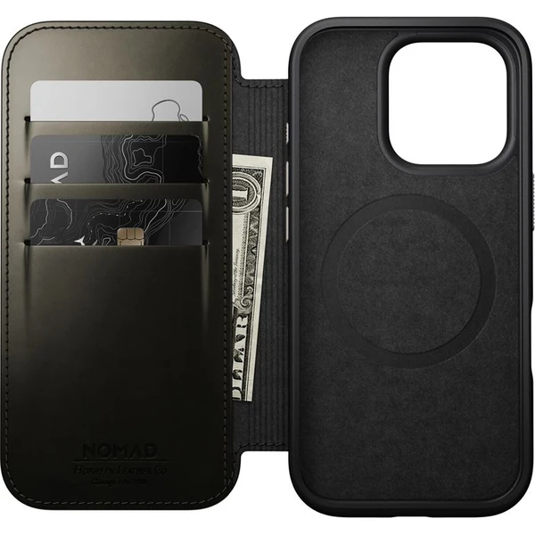Nomad Modern Leather Folio MagSafe pouzdro iPhone 16 Pro zelené chromované - Pouzdra - Obrázek dd2e61e6d09d43f0b408ebc1c8ab0b11