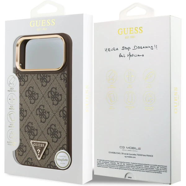 Guess PU Leather 4G Triangle Logo Gold Frame MagSafe kryt iPhone 17 Pro Max hnědý - Pouzdra - Obrázek dd3733a0f5fb4fb1ac7ccf8ae51782f3