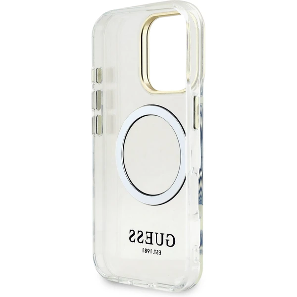 Guess IML Gold Outline Stand Camera Frame MagSafe kryt iPhone 16 Pro Max čirý - Pouzdra - Obrázek ddd95c8df1a64470bfe980ad1aa8194e