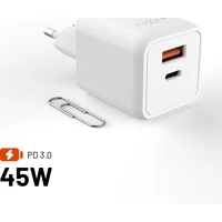 FIXED Mini GaN nabíječka s USB-C/USB-A (45W) PD bílá - Nabíječky