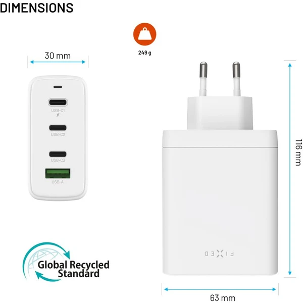 FIXED GaN nabíječka s 3xUSB-C a USB-A, PD 3.0, 120W, bílá - Nabíječky - Obrázek de3e2fc1db044b6f808855708a0cb61e