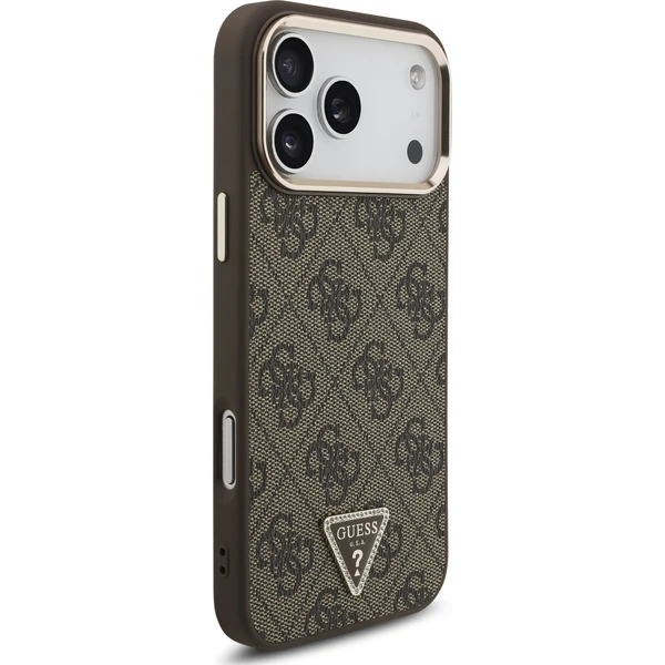 Guess PU Leather 4G Strass Triangle Logo Gold Frame MagSafe kryt iPhone 18 Pro Max hnědý - Pouzdra - Obrázek de9360ce3ab8404691769bc6fa924b48