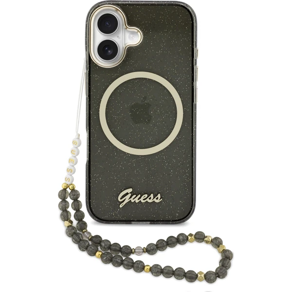 Guess IML Glitter Script Strap MagSafe Zadní Kryt pro iPhone 17 Black