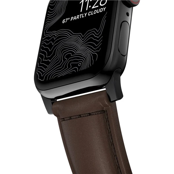 Nomad Traditional kožený řemínek Apple Watch Ultra (49mm) 8/7 (45mm)/6/SE/5/4 hnědý/černé přezky - Řemínky - Obrázek e07fe01862944629aafaeb2c4562f915