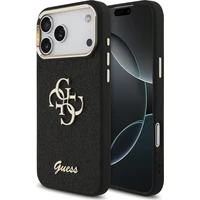 Guess PU Fixed Glitter 4G Metal Frame kryt iPhone 17 Pro Max černý - Pouzdra