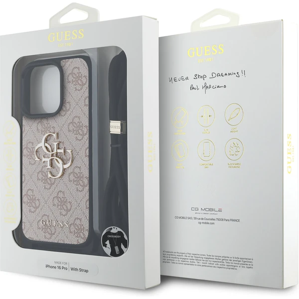 Guess PU 4G Metal Logo Crossbody popruh kryt iPhone 16 Pro růžový - Pouzdra - Obrázek e390903fdbe740b4a65ffdf40e32170a