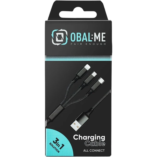 OBAL:ME 3v1 AllConnect Fast Charge napájecí kabel 12W 1,2m černý - Kabely a redukce - Obrázek e3a053908e3d4ceba29c2cd093a79486
