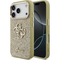 Guess PU Fixed Glitter 4G Metal Frame kryt iPhone 17 Pro zlatý - Pouzdra