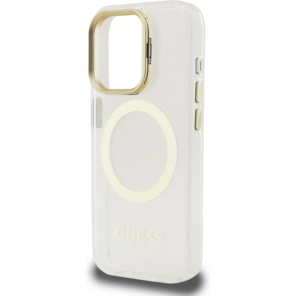 Guess IML Gold Outline Stand Camera Frame MagSafe kryt iPhone 15 Pro čirý - Pouzdra - Obrázek e3ecf6754ed34493afd9705a39fa3363