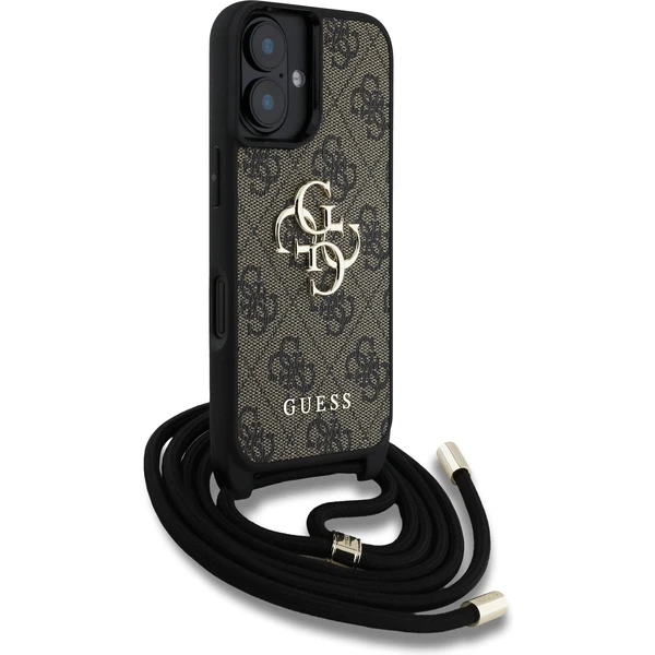Guess PU 4G Metal Logo Crossbody popruh kryt iPhone 16 hnědý - Pouzdra - Obrázek e40af275d03e41508f51f71c1cb7739e