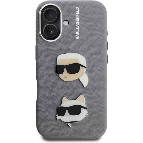 Karl Lagerfeld Grained PU K&CH Heads kryt iPhone 16 šedý - Pouzdra - Obrázek e413ef3204674b398b2118e4a3bf687d