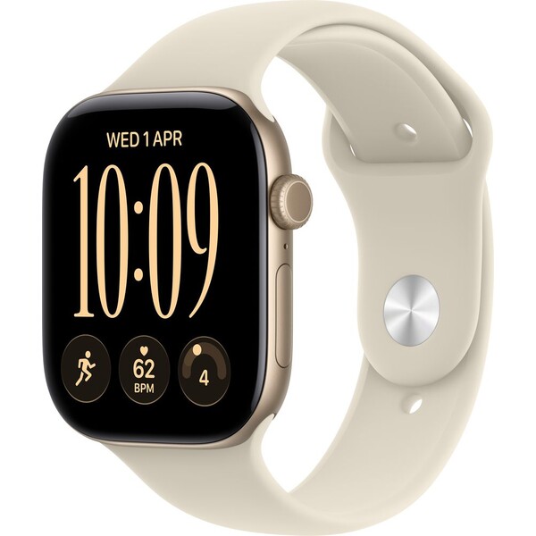 Apple Watch Series 12 (46mm) Light gold aluminium with sand sport band S/M