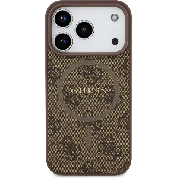 Guess PU Leather 4G Colored Ring MagSafe Zadní Kryt pro iPhone 17 Pro hnědý - Pouzdra - Obrázek e50ee477839e43f3bd5f141fd9b46606