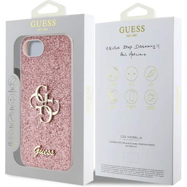 Guess PU Fixed Glitter 4G Metal Logo kryt iPhone 17e/16e růžový - Pouzdra - Obrázek e586fdcfc9fe4719b810c5b8a7c72896