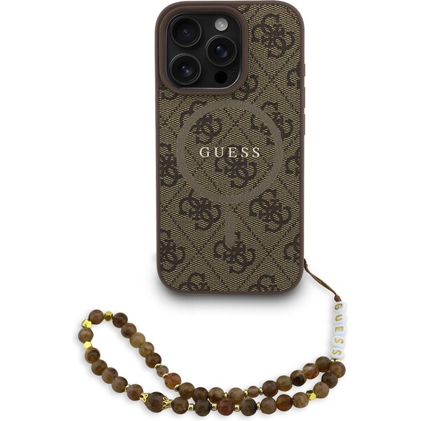 Guess PU Leather 4G Colored Ring Strap MagSafe kryt iPhone 16 Pro Max hnědý