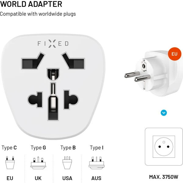 FIXED EU cestovní adaptér 2 pro zapojení UK, US, AUS zařízení do EU zásuvek, bílý - Zásuvky - Obrázek e5fb374c011c4965b6dbd149cfaa592a