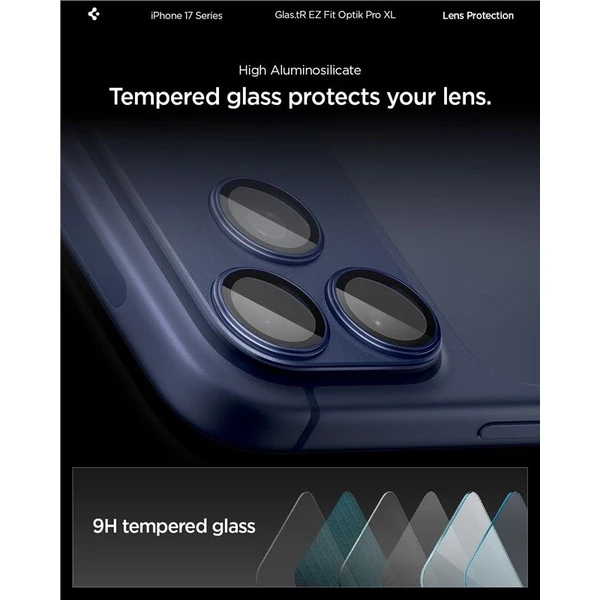 Spigen Glass tR EZ Fit Optik Pro XL sklo na fotoaparát iPhone 17 Pro Max tmavě modré - Ochranné folie a skla - Obrázek e60a95dea56643ffbb768b5dfc411463