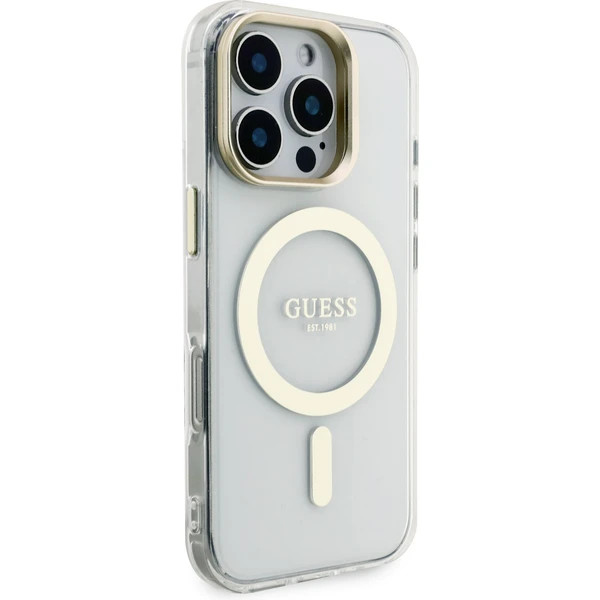 Guess PC/TPU Electroplated Stand Camera Frame MagSafe kryt s vyměnitelným pozadím iPhone 16 Pro - Pouzdra - Obrázek e6b71a34191e4046b112a817af7840a5