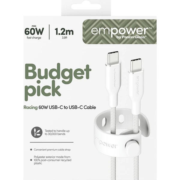 PanzerGlass USB-C/USB-C napájecí kabel 60W 1,2m bílý - Kabely a redukce - Obrázek e6b71f0e7b2d4d588fe6288c7d8bc470