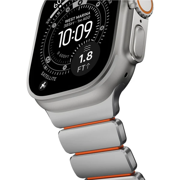 Nomad Stratos Band FKM řemínek Apple Watch 45/46/49mm Natural Titanium/Ultra Orange - Řemínky - Obrázek e6c8ab7bfbf54496ab04eb6ca51506f1
