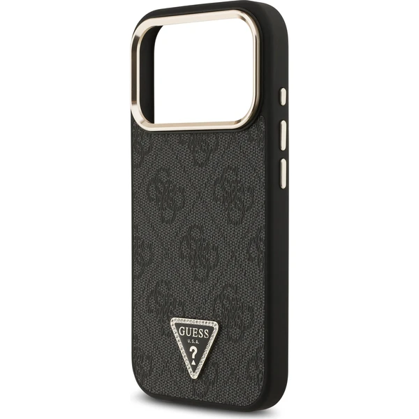Guess PU Leather 4G Strass Triangle Logo Gold Frame MagSafe kryt iPhone 18 Pro černý - Pouzdra - Obrázek e6ee7602b7524b66862275927614e487