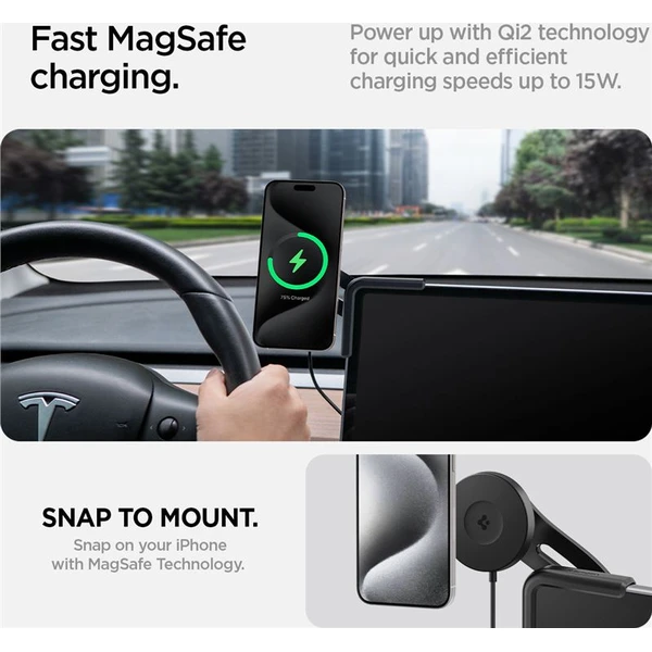 Spigen Tesla TapLock MagSafe Car Mount Charger Qi2 držák s nabíjením černý - Držáky - Obrázek e7022fd0843e4646a3eb3262c64efa27
