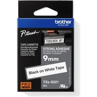 Brother Tze-S221 páska černá na bílém 9 mm extra lepidlo - Pásky pro štítkovače