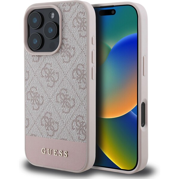 Guess PU 4G Stripe kryt iPhone 16 Pro Max růžový