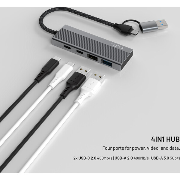 FIXED 4-portový hliníkový USB-C HUB Port s USB-A adaptérem vesmírně šedý - USB huby - Obrázek e786b3fbf09c4a1faff04cfa7f311961