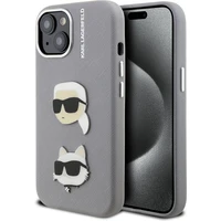 Karl Lagerfeld Grained PU K&CH Heads kryt iPhone 15 šedý - Pouzdra